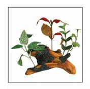 ADORNO ACUARIO RESINA TRONCO C/PLANTA SEDA SMALL 6"