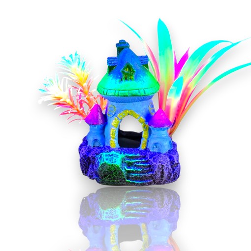 ADORNO ACUARIO RESINA CASA/HONGOS 3" NEON