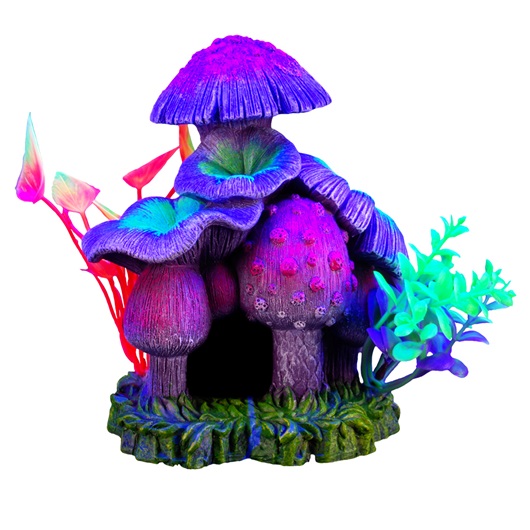 ADORNO ACUARIO RESINA CASA/HONGOS 5.25" NEON