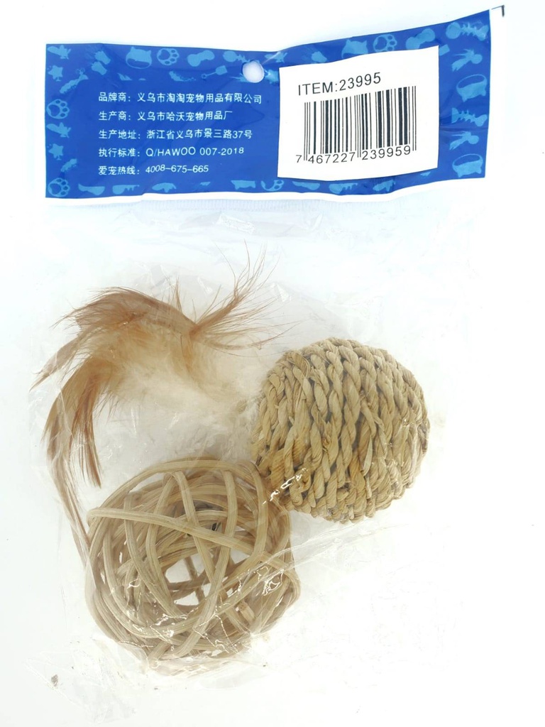 JUGUETE GATO PELOTA C/PLUMAS 2/1