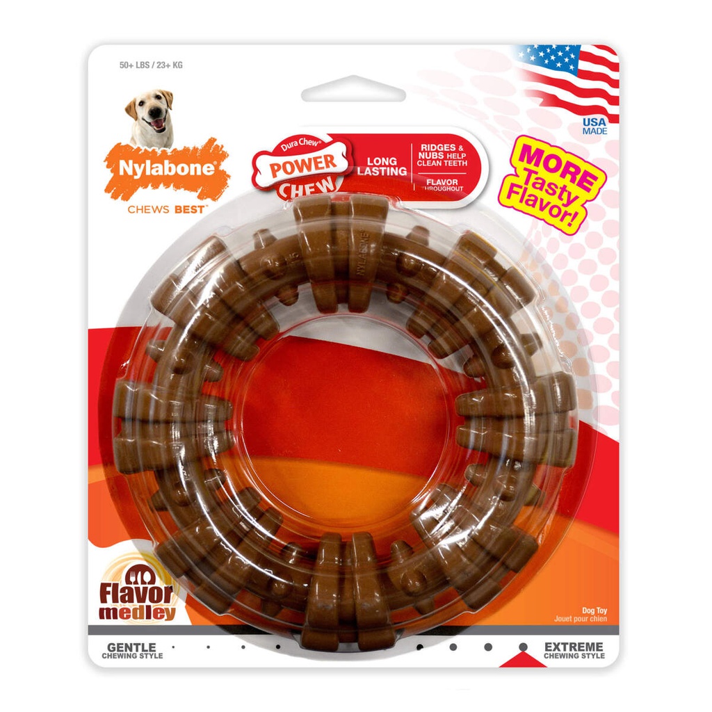 JUGUETE NYLABONE POWER CHEW 6" +50LBS MEZCLA SABORES
