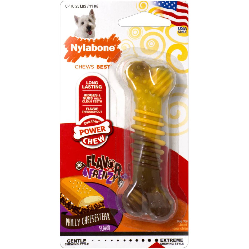 JUGUETE NYLABONE POWER CHEW 4.5" +25LBS PHILLY CHEESESTEAK