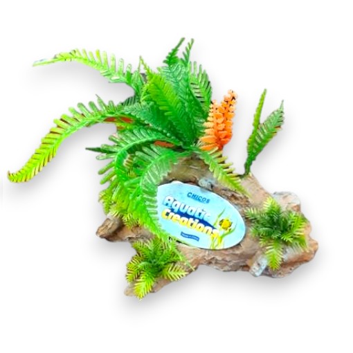 [CH-6049P] ADORNO ACUARIO RESINA TRONCO C/PLANTAS MEDIUM 6"