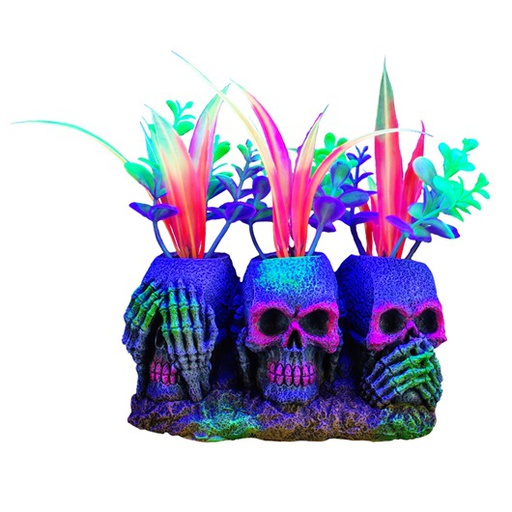 [11976] ADORNO ACUARIO RESINA 3 CALAVERAS 5.5" NEON