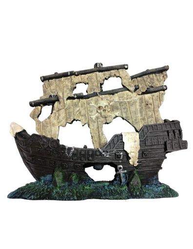 [CH-2252BM] ADORNO ACUARIO RESINA BARCO PIRATA HUNDIDO MEDIUM 14"