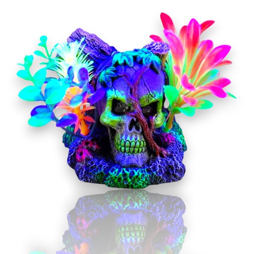 [11980] ADORNO ACUARIO RESINA CALAVERA C/PLANTAS 4.5" NEON