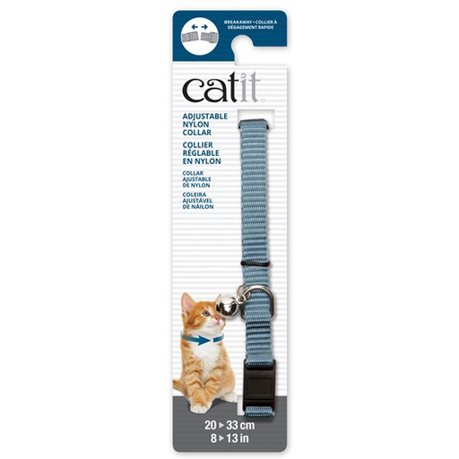 [55304] COLLAR GATO NYLON AJUSTABLE CASCABEL 3/8"X8-13" AZUL CLARO