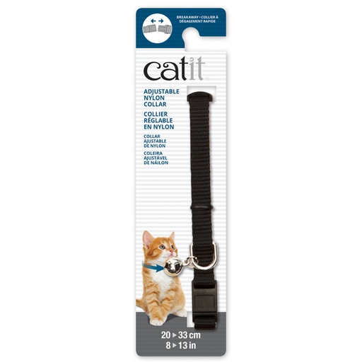 [55302] COLLAR GATO NYLON AJUSTABLE CASCABEL 3/8"X8-13" NEGRO