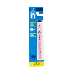 [55293] COLLAR GATO NYLON HEBILLA DIAMANTE CASCABEL ROSADO 3/8"X8"-13"