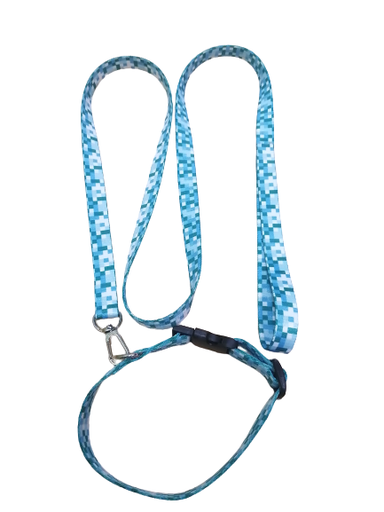 [C-727] PASEADOR Y COLLAR ECO S CUADROS AZUL AJUSTABLE