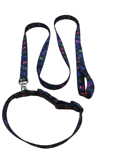 [C-724] PASEADOR Y COLLAR ECO S HUELLAS AJUSTABLE