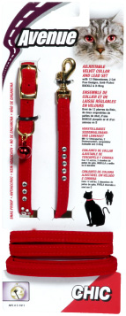 [C-1611] XXCOLLAR PASEADOR GATO TERCIOPELO HEBILLA CASCABEL 3/8"X13" DIAMANTES ROJO