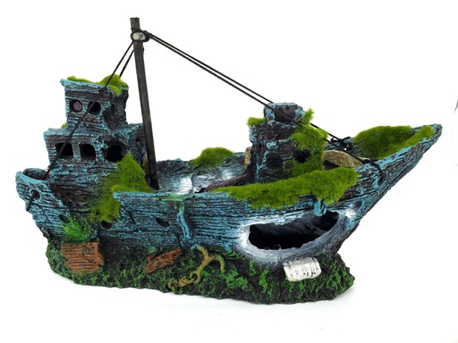 [F081] ADORNO ACUARIO RESINA BARCO 12"
