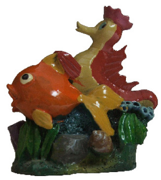 [12310] ADORNO ACUARIO RESINA CABALLO DE MAR Y PEZ 4"