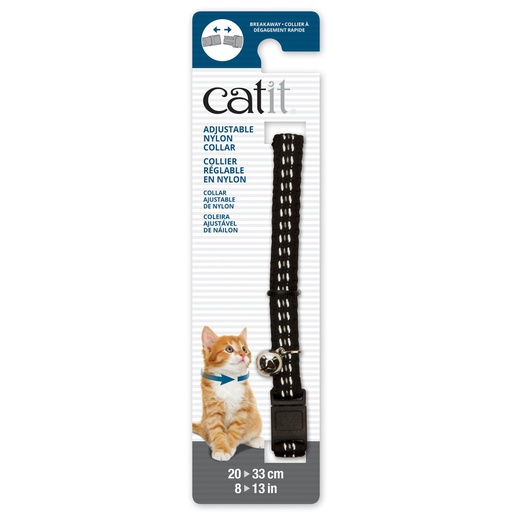 [55181] XXCOLLAR GATO NYLON AJUSTABLE CASCABEL 3/8"X8-13" NEGRO